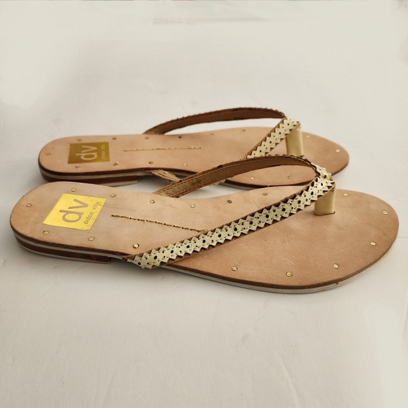 DOLCE VITA Women's Leather Slide on Sandals in Tan & Cream Size 6 NWOT      5006 - Picture 2 of 8